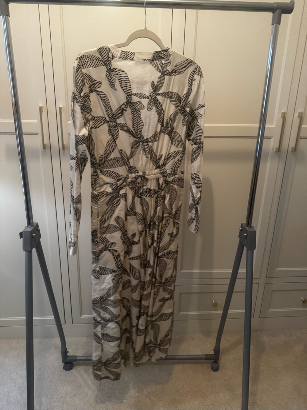 LOFT White Jumpsuit with Black Leaf Print
